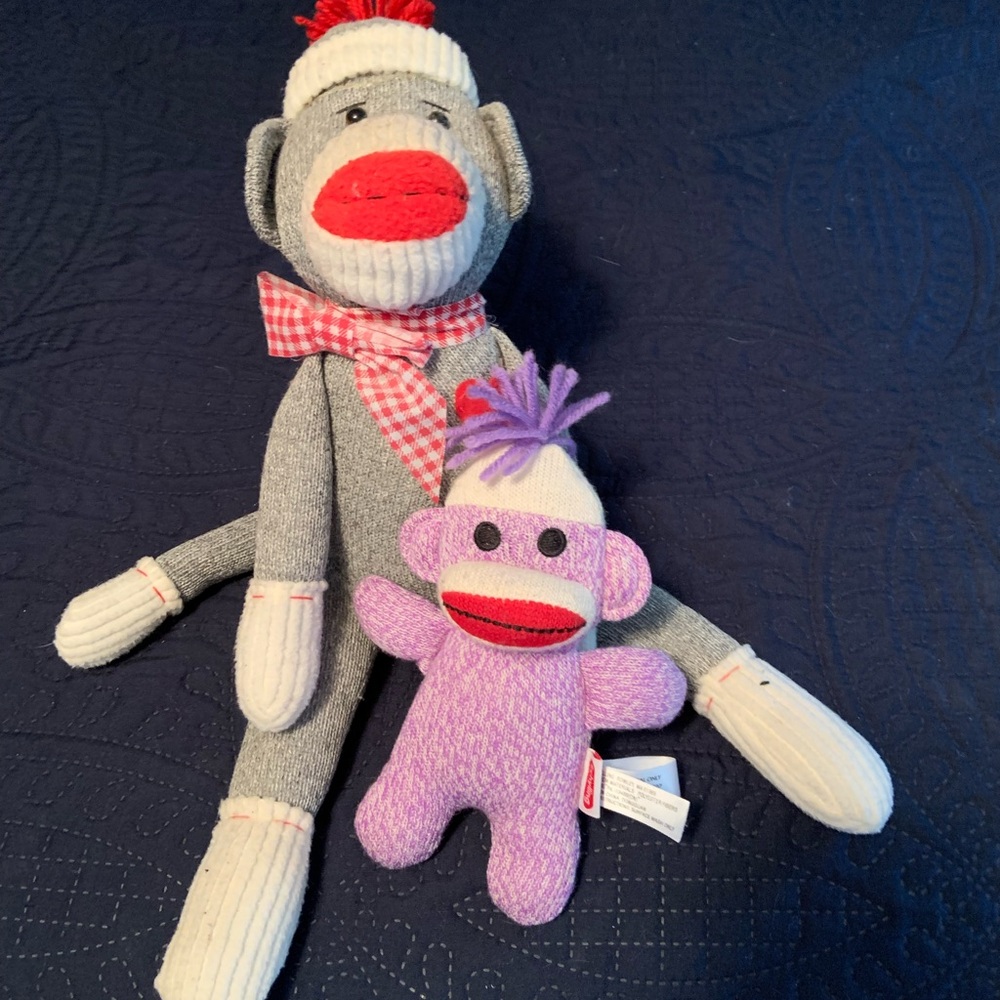 Adorable Sock Monkey Pair - Gray and Purple